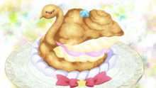 A close-up of the swan cream puff