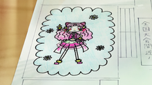 Hana's picture of herself as Cure Yell for the class newspaper