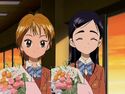 Nagisa and Honoka receiving flowers