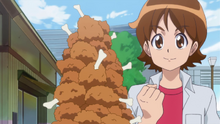 Seiji and a pile of chicken