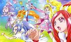 Official Art of the Cures attacking for the movie, Doki Doki! Pretty Cure Mana Kekkon!!? Mirai ni Tsunagu Kibō no Dress.