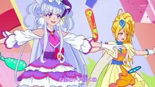 Cure Amour acknowledging Cure Étoile as she sings