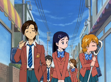 Nagisa looks away after being spotted by Honoka for staring at Fuji-P.