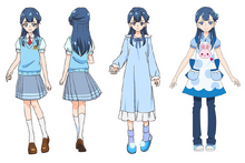 Yakushiji Saaya's summer school uniform, pajama, and nursery teacher uniform profiles from the blu-ray art gallery