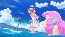 The two girls approach the island