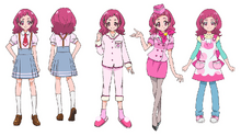 Nono Hana's summer school uniform, pajama, flight attendant uniform, and nursery teacher uniform profiles from the blu-ray art gallery