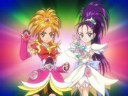 Cure Bloom and Egret with their Spiral Rings