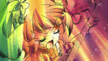 Emiru putting her all into playing the guitar