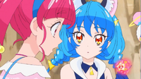 Blue Cat looks over at Hikaru in confusion