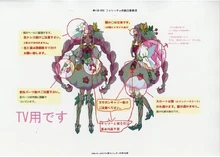 A settei of Cure Felice with notes written in Japanese on how she should be portrayed in the anime