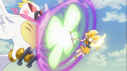 Cure Honey peleando contra el Saiark loro