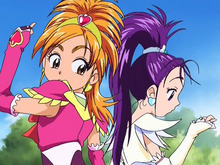 The girls transform into Pretty Cure once again