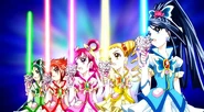 Las Pretty Cure 5 realizando su ataque grupal con los Floretes