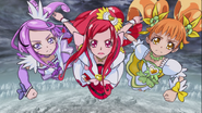 Cure Sword, Cure Ace y Cure Rosetta luchando en New Stage 3