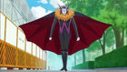 Batty with his cape open