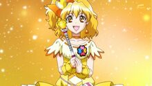 Cure Pine saying her 10th Anniversary Congratulatory Message at the beginning of Episode 8 of Happiness Charge Pretty Cure!