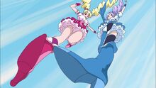 Peach and Berry perform "Double Pretty Cure Kick!"