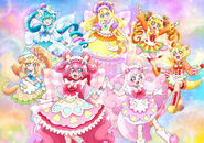 Visual promocional de las Pretty Cure y sus hadas en la forma Vestido Almuerzo Infantil