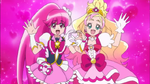 Cure Lovely and Cure Flora at the end of the episode.