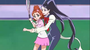 Miss Shamour helping Haruka practicing tennis