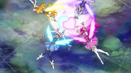 HappinessCharge Pretty Cure combinando sus ataques principales para vencer a Noise