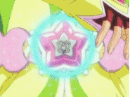 Cure Bright y Cure Windy usando la "Estrella Espiral Pretty Cure Splash"