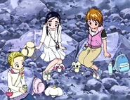 Nagisa, Honoka y Hikari en el lago Hyoutan.