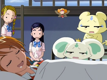 Pollun along with the others watching Nagisa dream about cake