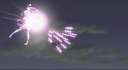 Cure Sword usando el ataque contra la ballena Tierra de los recuerdos en la película (3D)