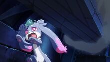 Puca runs away from the falling pillar