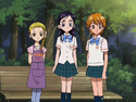 Nagisa, Honoka and Hikari watch mascots play together