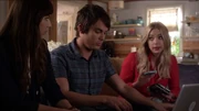Spencer, Hanna and Caleb talk in the Hastings barn