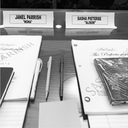 Janel and Sasha at The Perfectionists readthrough