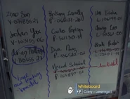 A board with IDs of tracking bracelets in Deep Storage, Anong's among them.