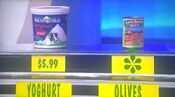 He says the Santa Barbara Olive Company all-natural pitted California green ripe olives are more expensive than the Mountain High original whole milk plain yogurt.