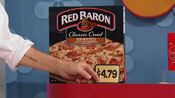 First, he picks 3 Red Baron classic crust meat pizzas which come to...