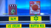 He says the Betty Crocker cinnamon streusel muffin & quick bread mix is less expensive than the Dreyer's mint chocolate chip ice cream.