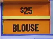 She keeps the blouse. The containers are $25 and go into the Give column for a total of $73.