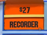 She keeps the recorder. The baby products are $27 and go into the give column for a total of $82.