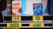 He says the Lysol toilet cleaners are more expensive than the Van's gluten-free crackers.