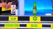 He says the Taco Ball Verde salsa is less expensive than the GTs Alive cola mushroom drink.