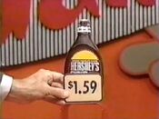 First, she picks 3 Hershey's chocolate syrups which come to...