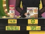 She says the Kellogg's Pop Tarts pastries are less expensive than the Carnation malted milk.