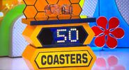 She bids $32 on the coasters. A difference of $18. She gets no card.