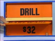 She keeps the drill. The bakeware is $32 and goes into the give column for a total of $74.