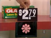 First, she picks the Glad lawn bags.