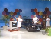 Karen is playing for a Pontiac Sunbird wagon, PLUS a Thermadore Waste King dishwasher and a Pearl grandfather clock.