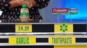 Merian says the Colgate MaxFresh toothpaste is less expensive than the the Spice World squeeze garlic.