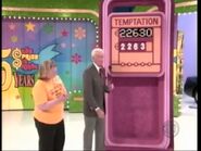 As is this contestant from Bob's final year; again, this contestant is one digit away from winning everything. By that time the board changed colors and added a fifth digit.