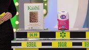 She says the C&H cane sugar is less expensive than the Kashi wheat biscuit cereal.